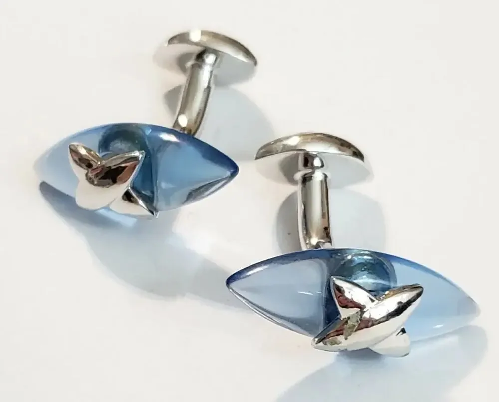 Vintage Blue & Silver CuffLinks / Cufflinks Modernist Lucite Unique Unisex cl-‎